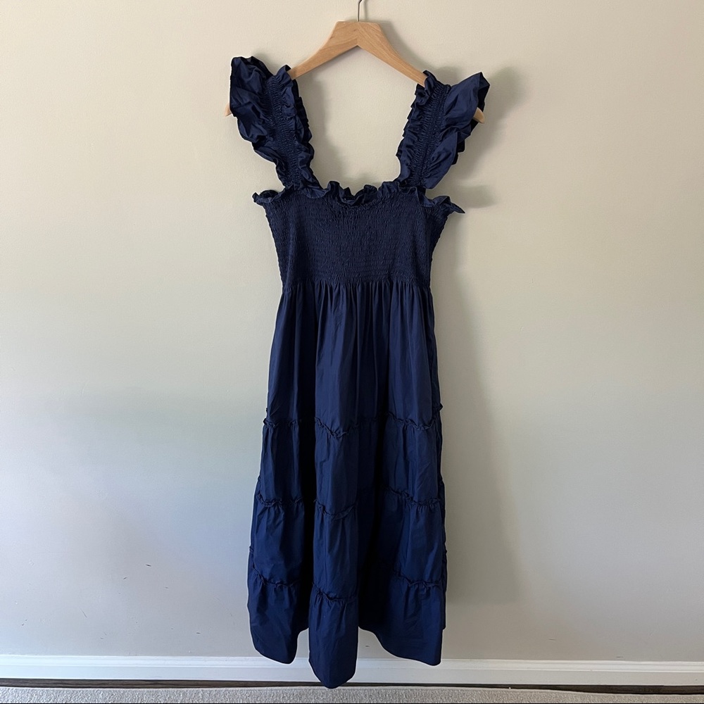 Hill House Navy Blue Ruffle Strap Maxi Dress